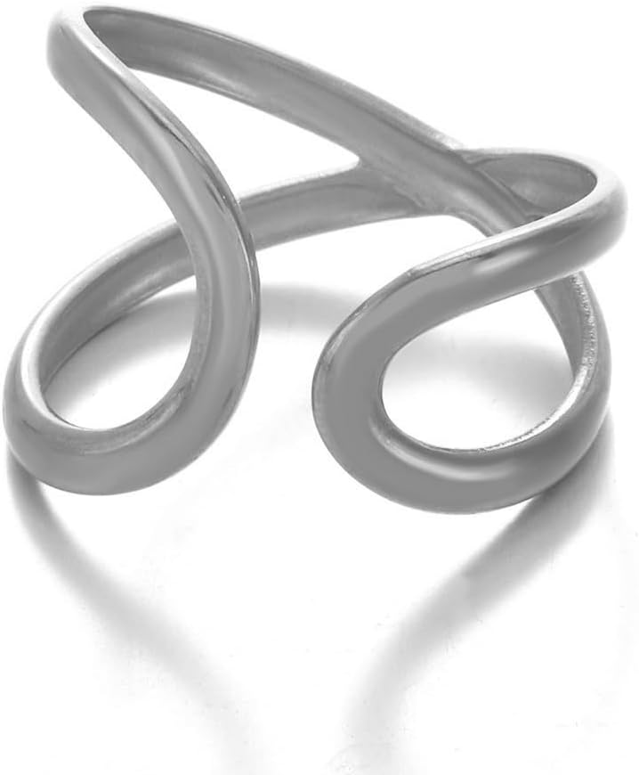 AiTURE Chunky Rings For Women, Gold Silver Thumb Ring Asymmetrical Wavy Curve Ring Adjustable Non Tarnish Dainty Stainless Steel New Year Anniversary Birthday Jewelry Gift - Image 5